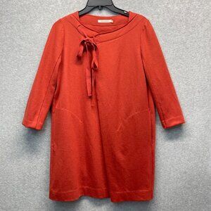 Decoster‎ Shift Dress Womens Small Red Tie Neck 3/4 Sleeve Artsy A-Line